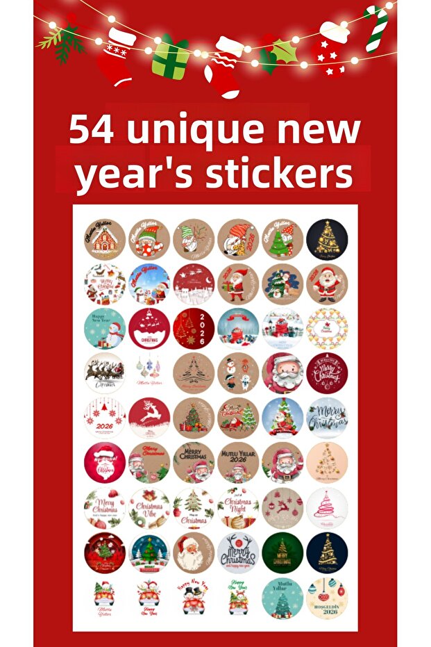 54 Pieces of Stickers New Year's Label for New Year's Themed Gift Package