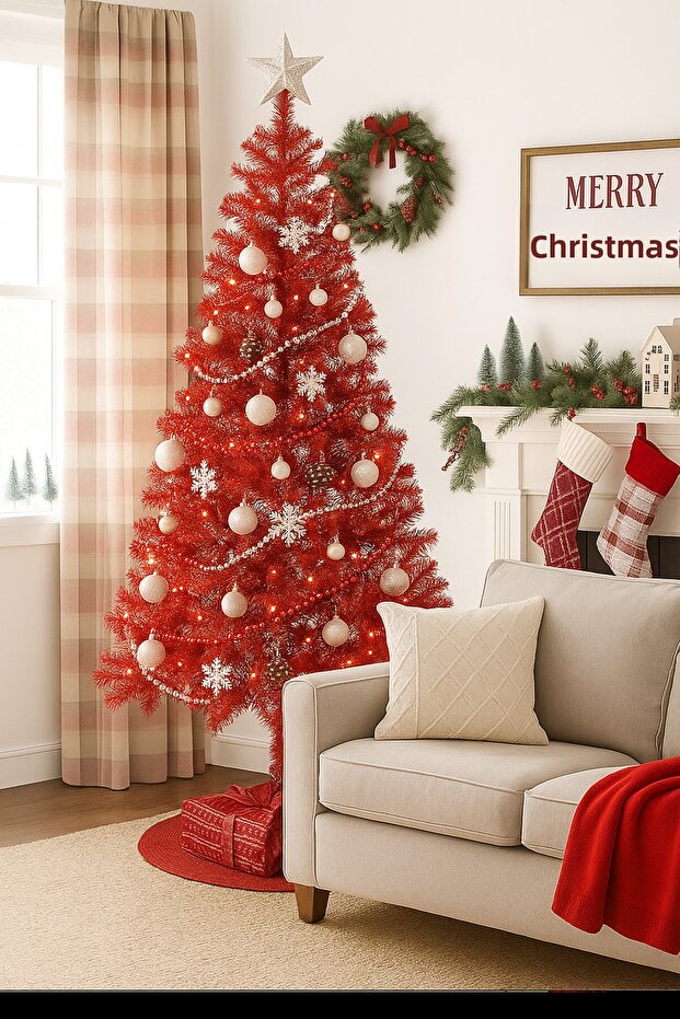 Premium Luxury Series 180 cm Silvery Red Christmas Pine Tree - 1