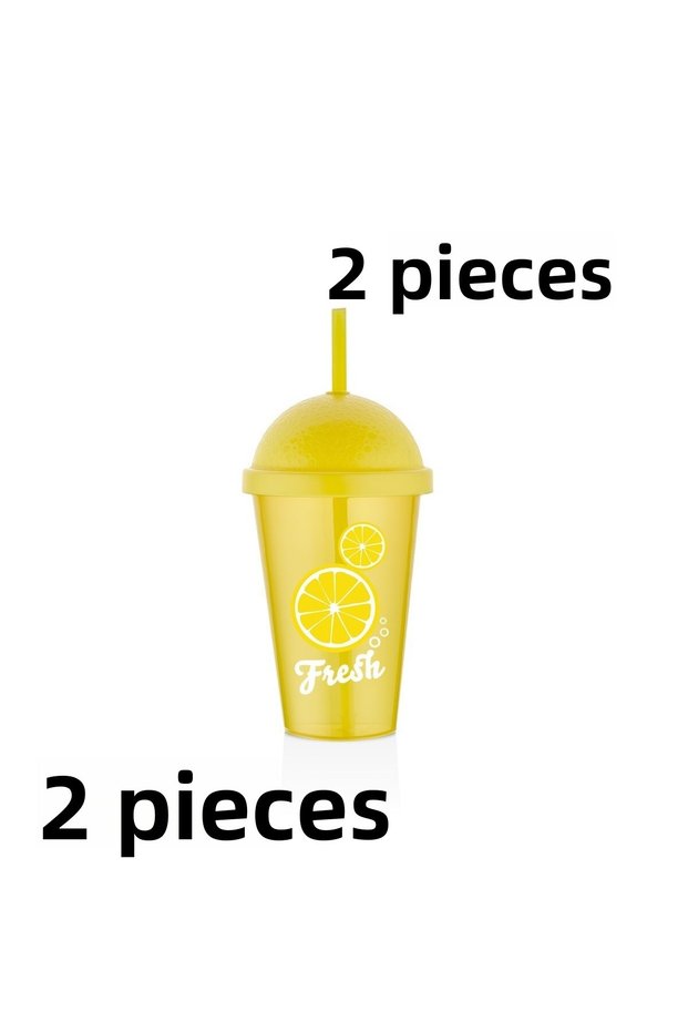 2 Pieces Soft Drink Glass with Straw Qlux Lemonade Ice Tea Ice Americano Glass Bpa Free L-00898