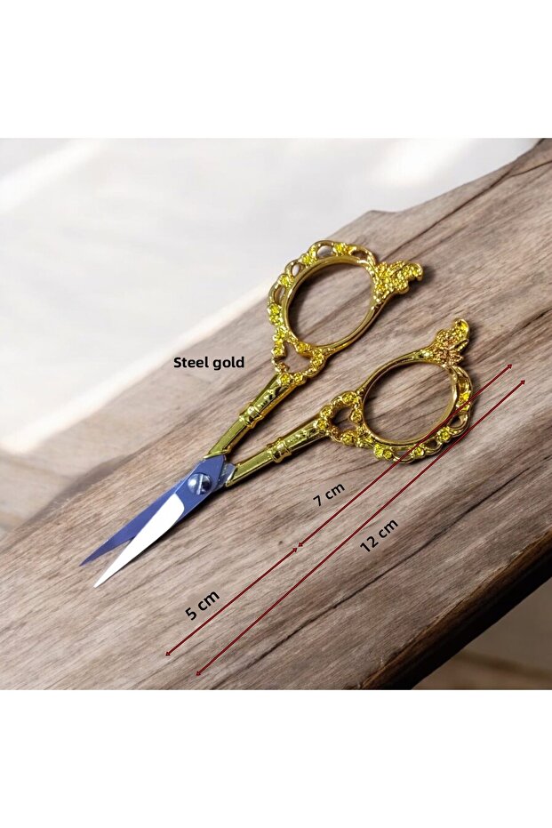 Bobao - Steel Stainless Flat Embroidery Scissors Patterned 1 Piece 12 cm Gold