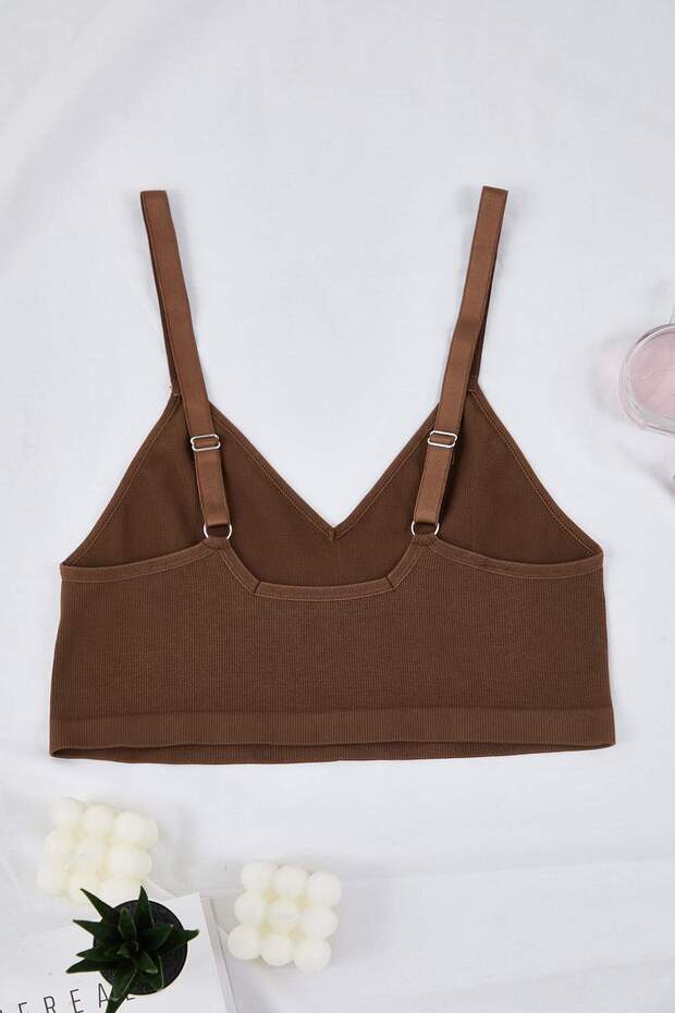 Kahverengi Seamless/Dikişsiz Balensiz Kapsız Esnek Bralette Örme Büyük Beden Sütyen TBBSS23CW00001 - 6