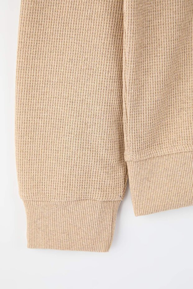 Siyah - Bej Yeni Oversize/Geniş Kalıp 2'li Paket Dokulu Waffle Sweatshirt TMNAW26SW00028 - 3