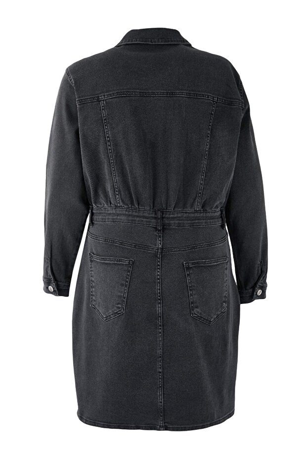 Antrasit Comfort Denim Büyük Beden Elbise - 5