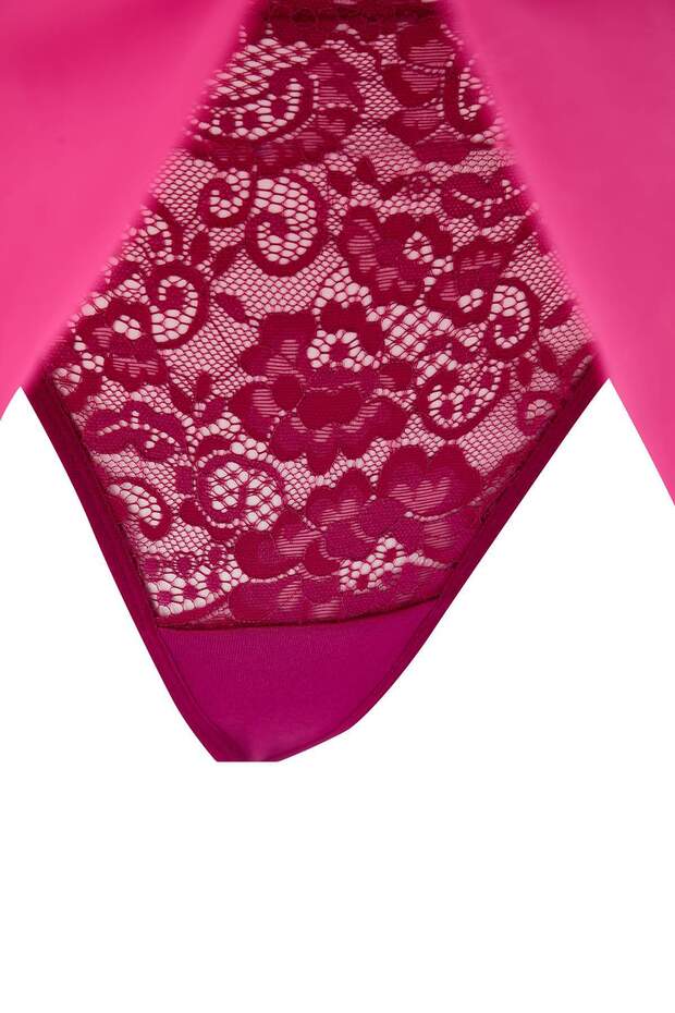 Fuşya Yüksek Bel Dantelli Balenli Ayarlanabilir Babydoll&Tanga Takım TBBSS24DH00001 - 4