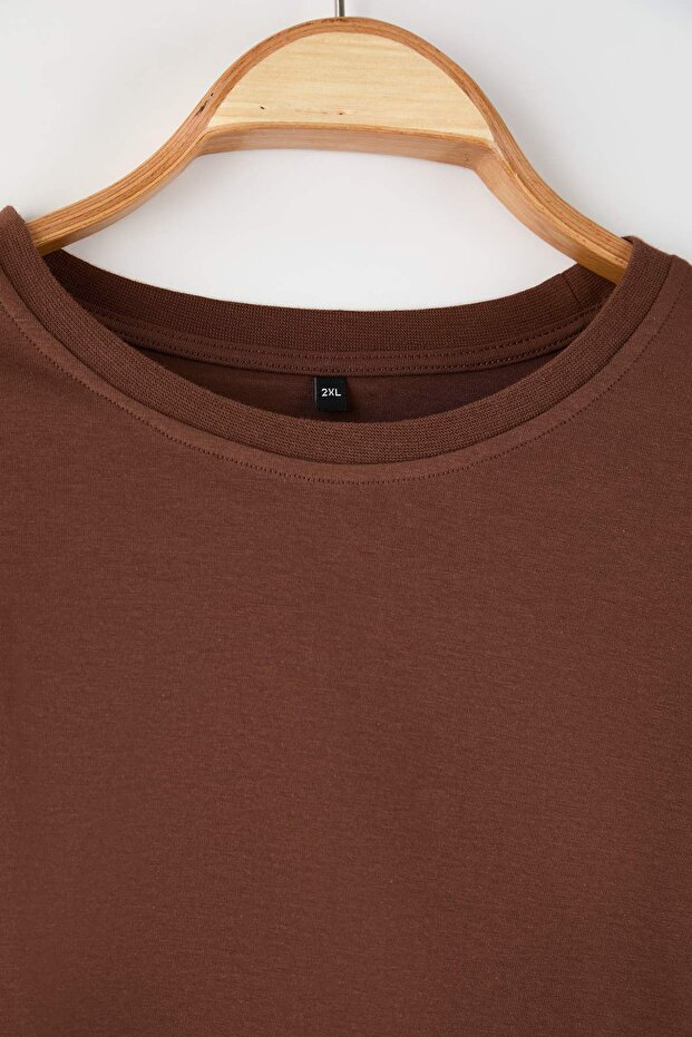 Kahverengi-Bej 2'li Paket %100 Süprem Regular/Normal Kalıp Örme T-Shirt TBBAW26BF00007 - 7