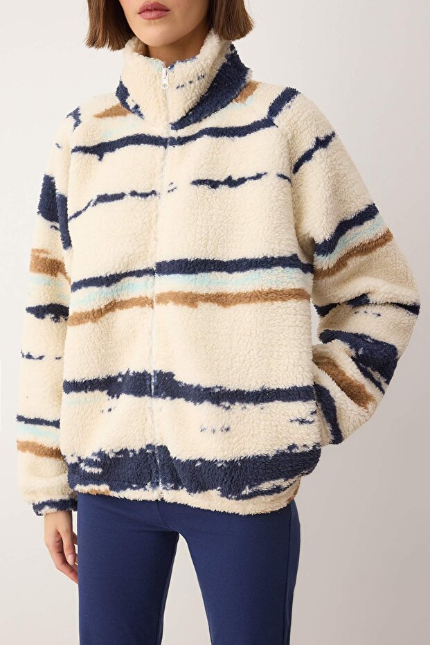 Çok Renkli Soyut Desenli Peluş Oversize/Geniş Kalıp Örme Sweatshirt TWOAW26SW00022 - 3