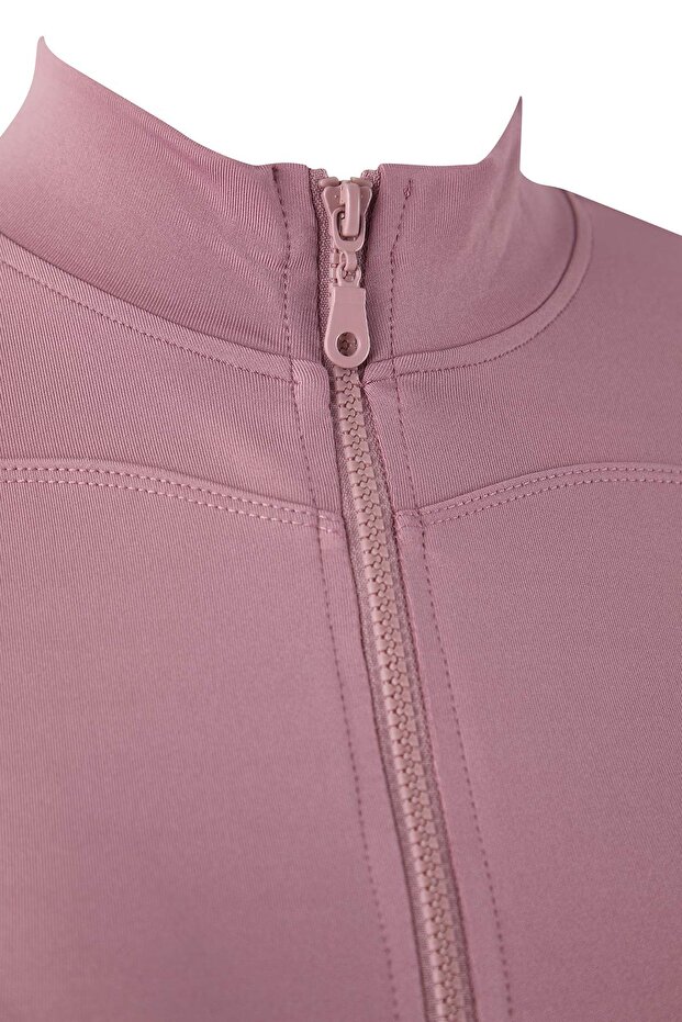 Gül Kurusu Vücuda Oturan Fermuarlı Dik Yaka Örme Spor Ceket/Sweatshirt TWOAW23BZ00592 - 6