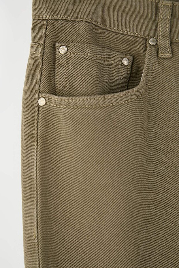 Haki Yüksek Bel 90'lar Wideleg/Geniş Paça Büyük Beden Jeans TBBAW26CJ00053 - 4