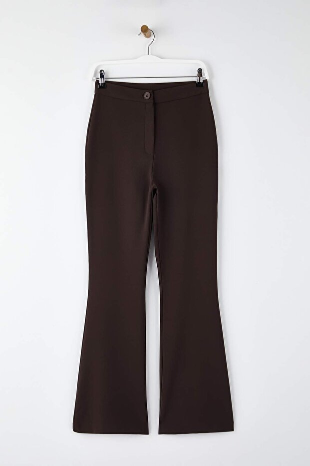 Koyu Kahverengi Flare İspanyol Paça Bootcut Dokuma Pantolon TOFAW19BB0581 - 5