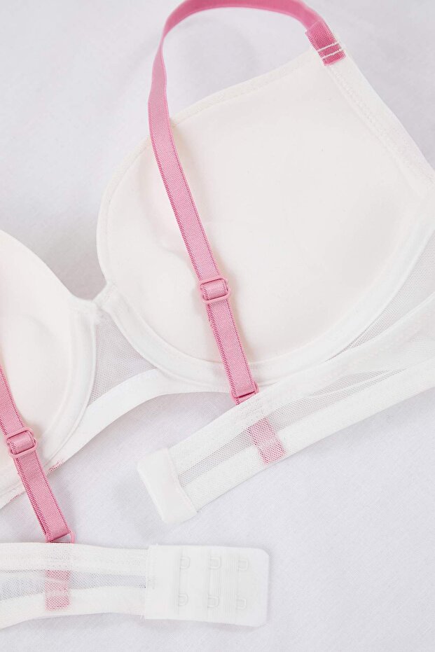 Pembe Brode Çiçekli Push Up T-Shirt Bra Örme Sütyen THMAW26SU00019 - 9