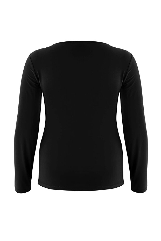 Siyah Aksesuar ve Cut Out Detaylı Vücuda Oturan Esnek Örme Bluz TBBAW26AF00083 - 5