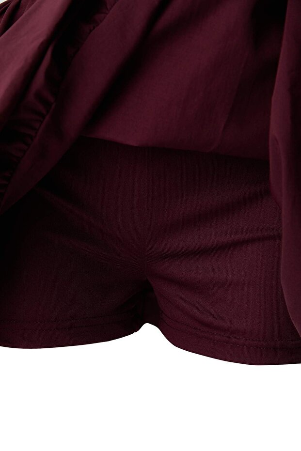 Bordo Düz Ekstra Kısa / Süper Mini Dokuma Terrycotton Party Etek TPRAW26ET00003 - 7