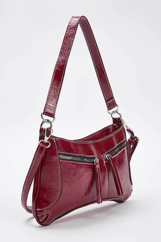 Bordo Kırışık Cilt Kadın Mini Boy Omuz Çantası TAKAW26OC00080 - 4