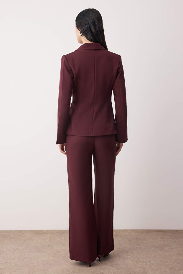 Mürdüm Kruvaze Kapama Blazer Ceket Pantolon Dokuma Alt - Üst Takım TWOAW26AU00145 - 4