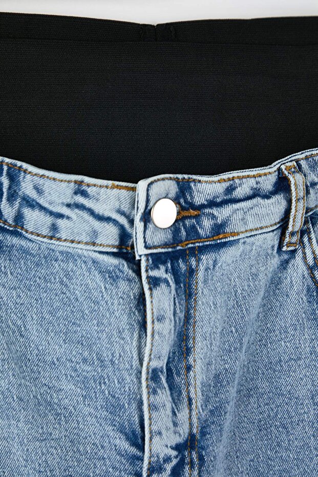 Mavi Yüksek Bel Beli Lastikli Geni Paça Büyük Beden Wide Leg Jeans TBBAW26CJ00029 - 10