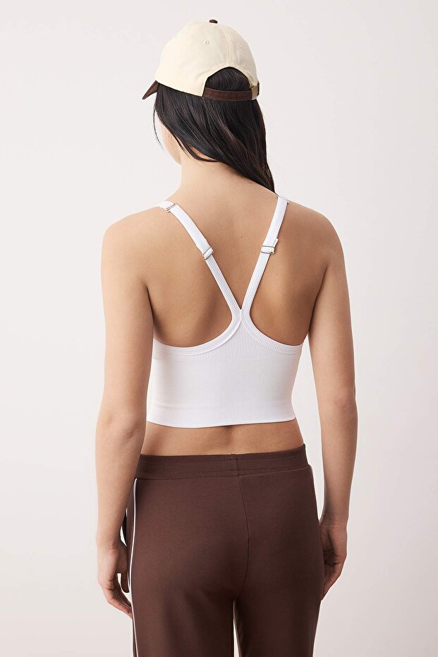 Beyaz Seamless/Dikişsiz Destekli/Şekillendirici Örme Spor Sütyeni THMAW26SS00017 - 5