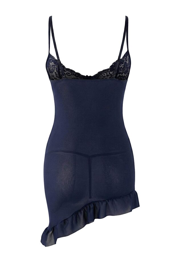 Lacivert Büzgülü İp Askılı Külotlu Babydoll/Fantezi Gecelik THMAW26LL00014 - 7