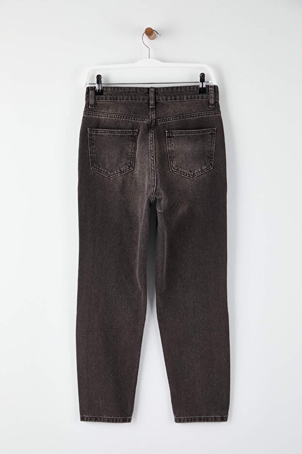 Kahverengi Vintage Yıkama Yüksek Bel Bilek Boy %100 Pamuk Mom Jeans TWOSS26JE00015 - 6