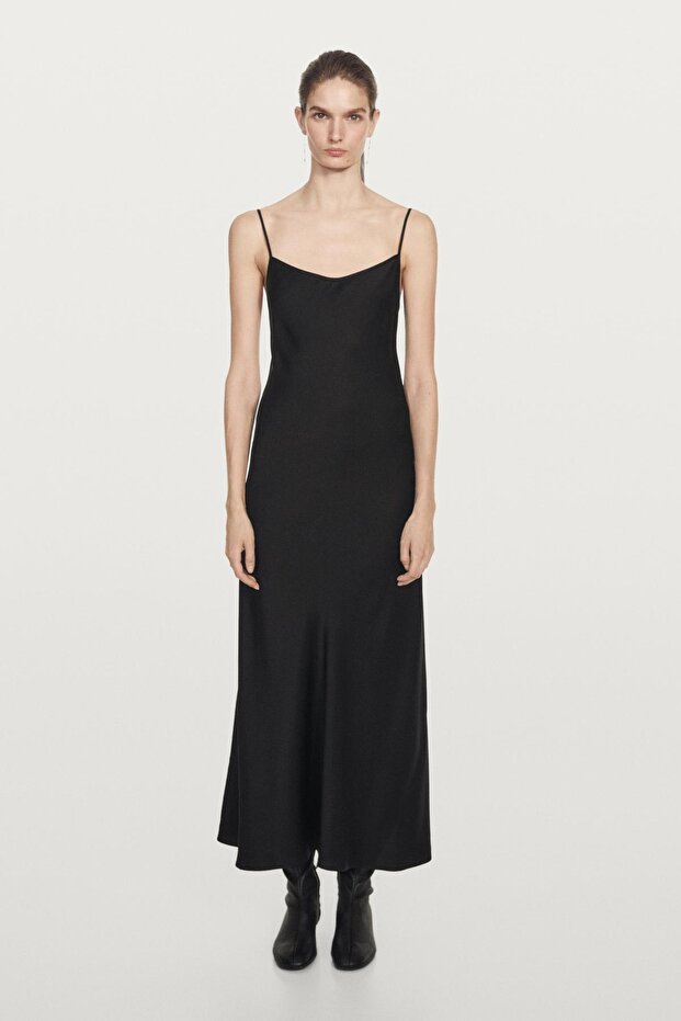 Uzun krepe kamisol elbise - 1