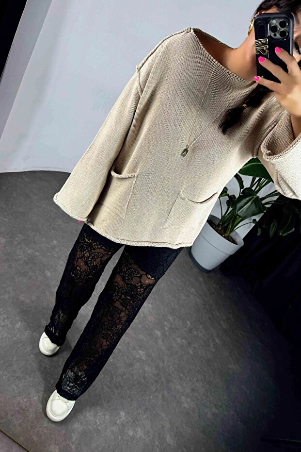 سترة تريكو - مع تفاصيل خياطة خلفية - 1