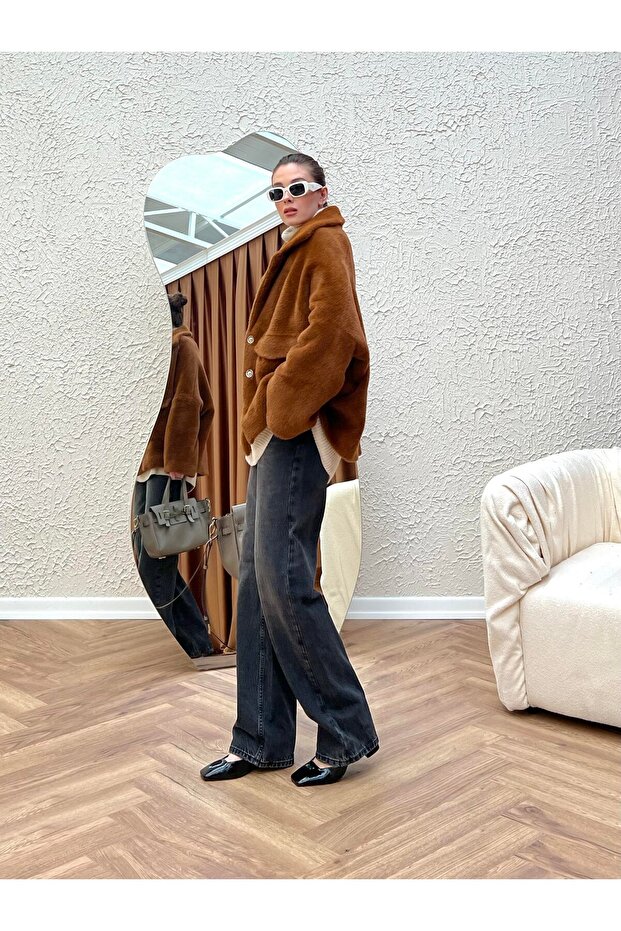 Kadın Cepli Uzun Tüylü Ceket - 3