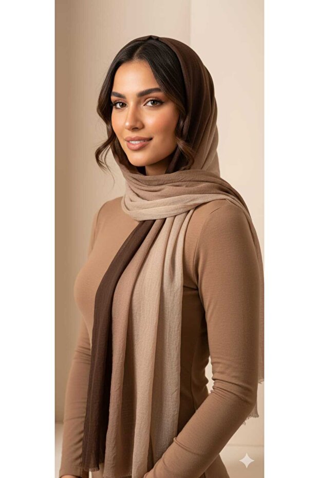 شال نسائي مريح متدرج اللون باللون البني