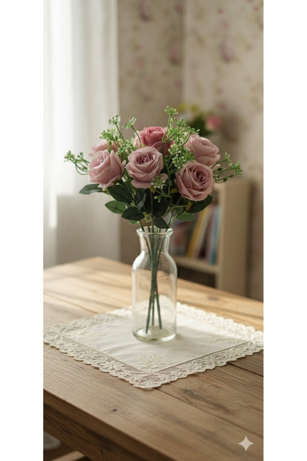 Dried Rose Multi-Layered 6 Head Rose Home Decor Potted Vase Ornament