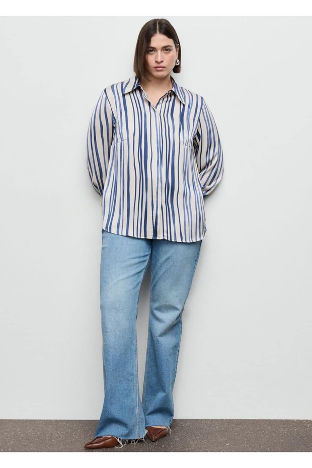 Dökümlü desenli gömlek - 5