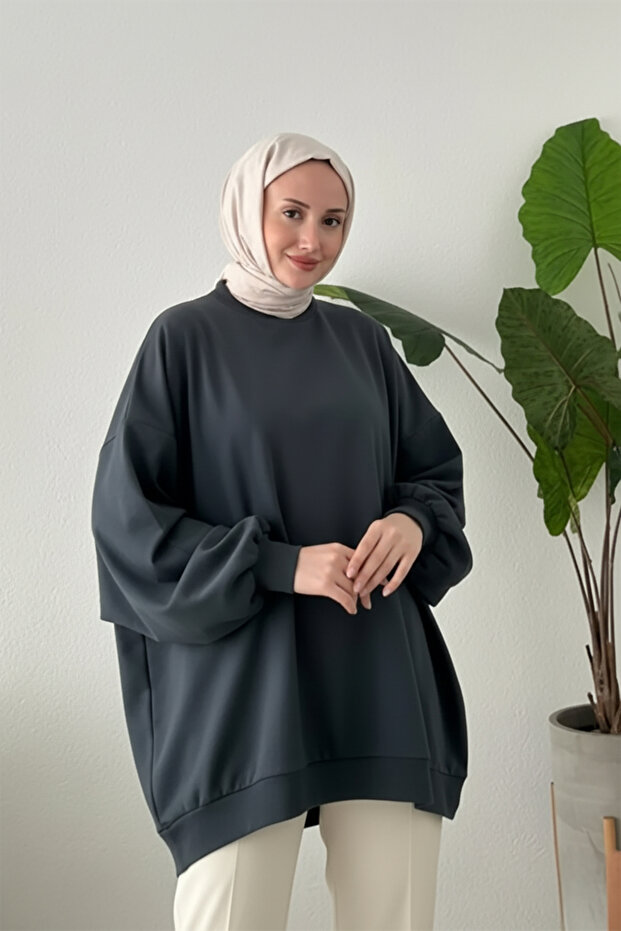 3044 - Rahat, Salaş Basic Kadın Uzun Sweatshirt - 2