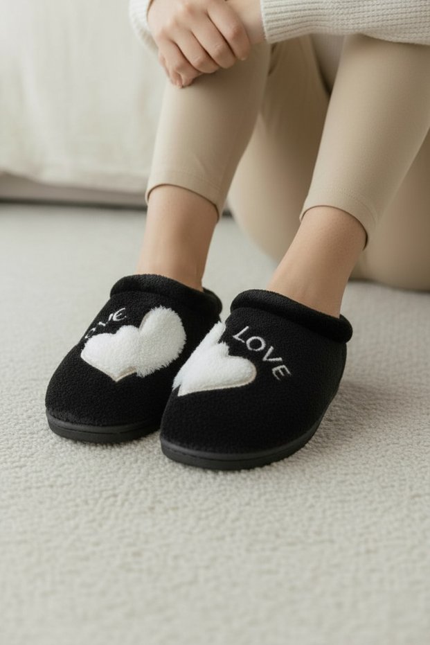Women's Home Slippers Heart Patterned Love Velvet Home Women's Slippers