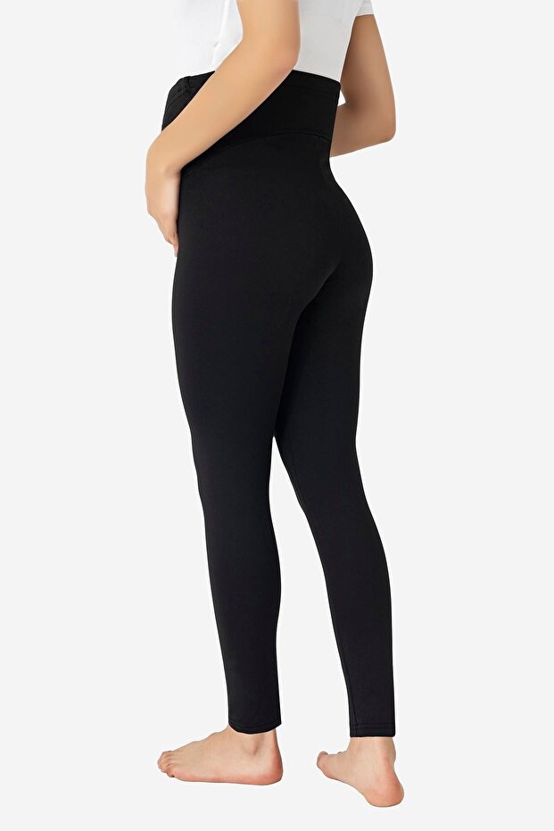 Termális, meleg, rugalmas, állítható derékrésszel ellátott téli kismama leggings, fekete - 5