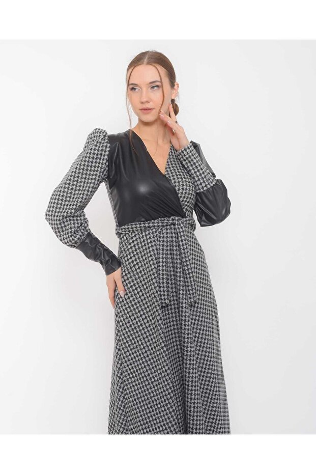 Deri Parçalı Elbise - 5