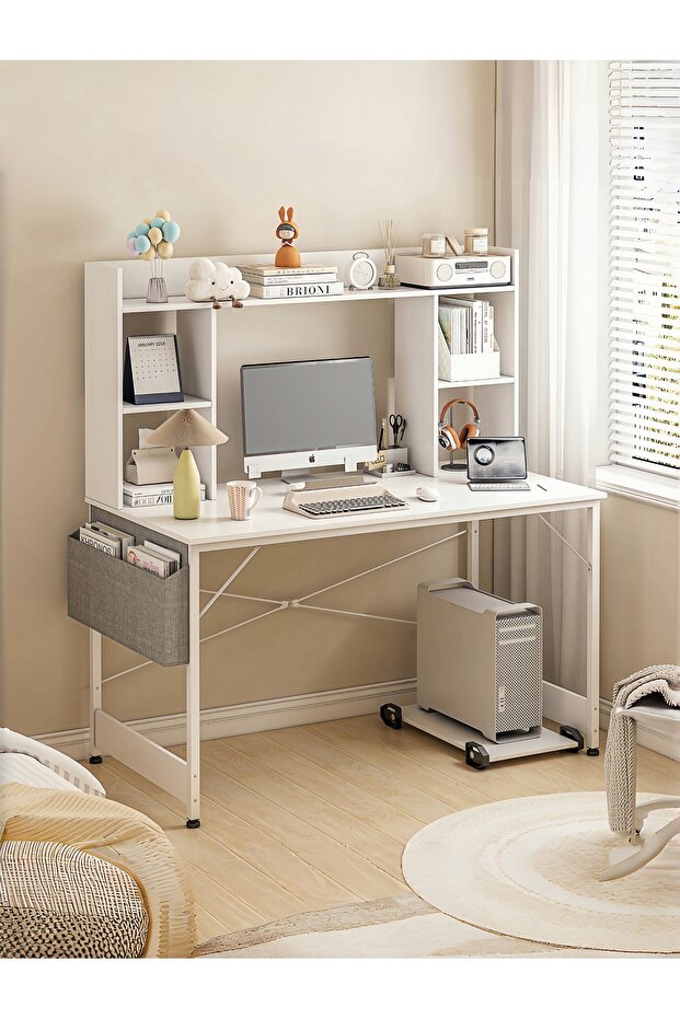 Study Desk with Bookshelf, Large Office Desk, Computer Table with Storage Bag & CPU Stand