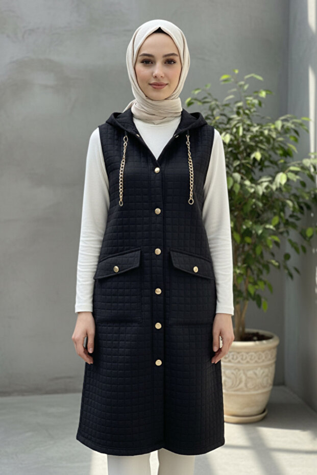 Women's Hooded Long Quilted Vest - Lvr006