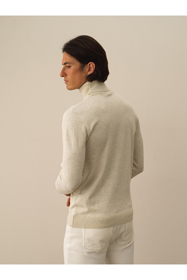 Erkek Ekru Regular Fit Basic Kazak - 5
