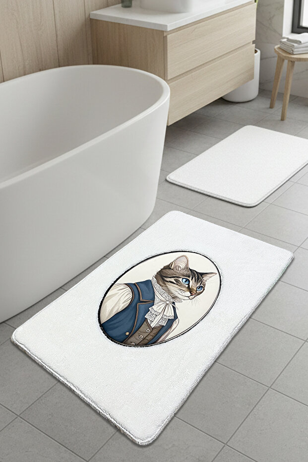 Modcat Ecru 2-Piece Embroidered Bath Mat, Non-Slip Base 60X100 50X60 cm