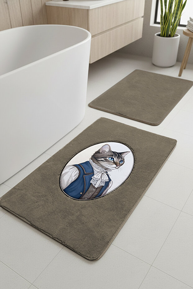 Modcat Stone 2-Piece Embroidered Bath Mat, Non-Slip Base 60X100 50X60 cm