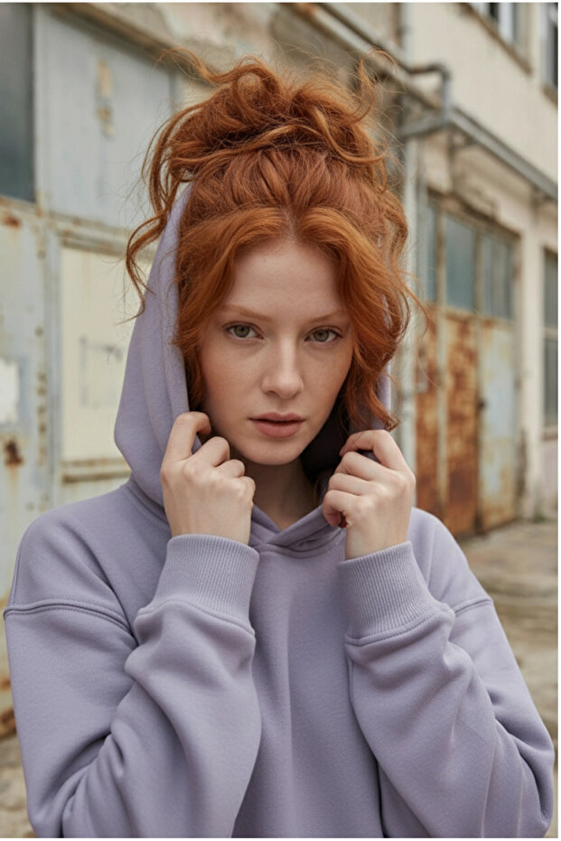 Pamuklu Kapüşonlu 3 İplik Şardonlu Kalın Oversize Sweatshirt - 7