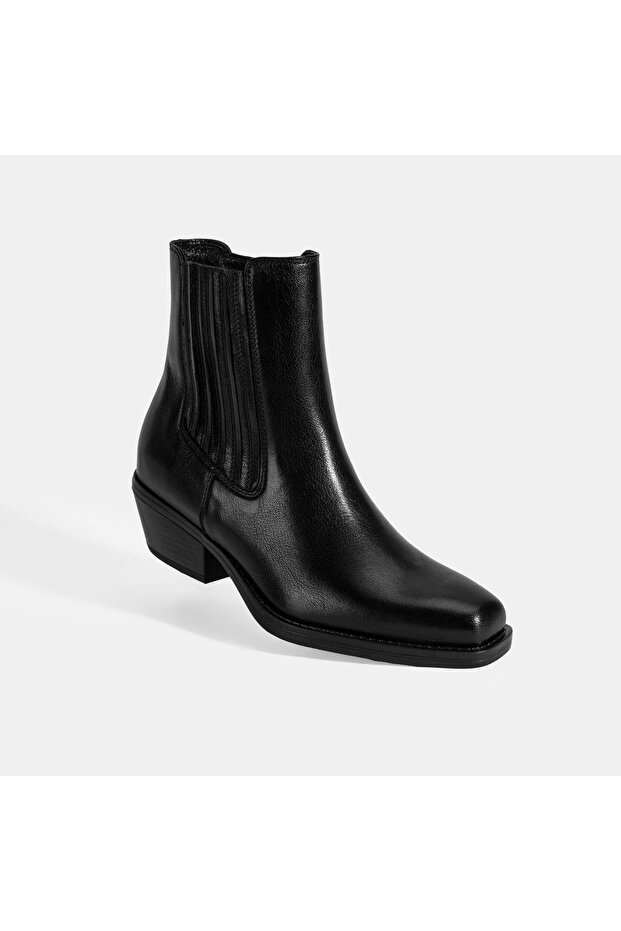 Kadın Siyah Topuklu Deri Bot - 5