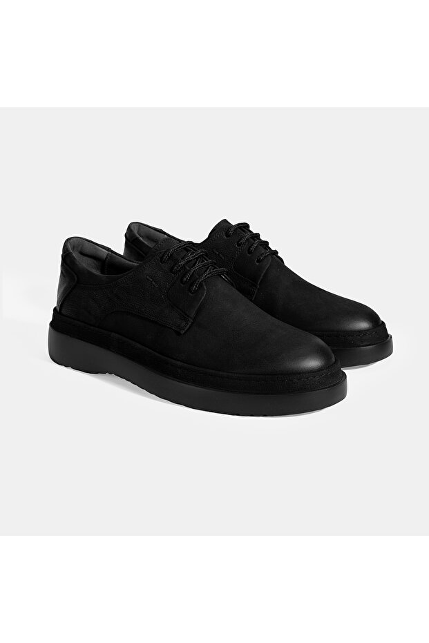Men's Black Lace-Up Casual Nubuck Leather Shoes