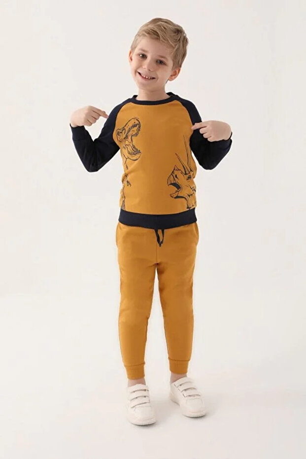 Animals Light Brown Boy Tracksuit Set - 2