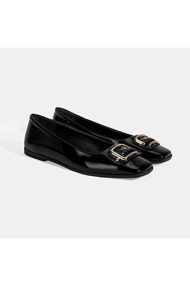 Women's Patent Leather Ballerinas with Black Metal Buckle Accessories