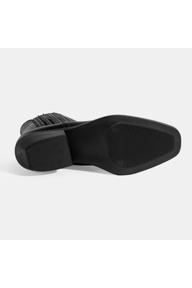 Kadın Siyah Topuklu Deri Bot - 4