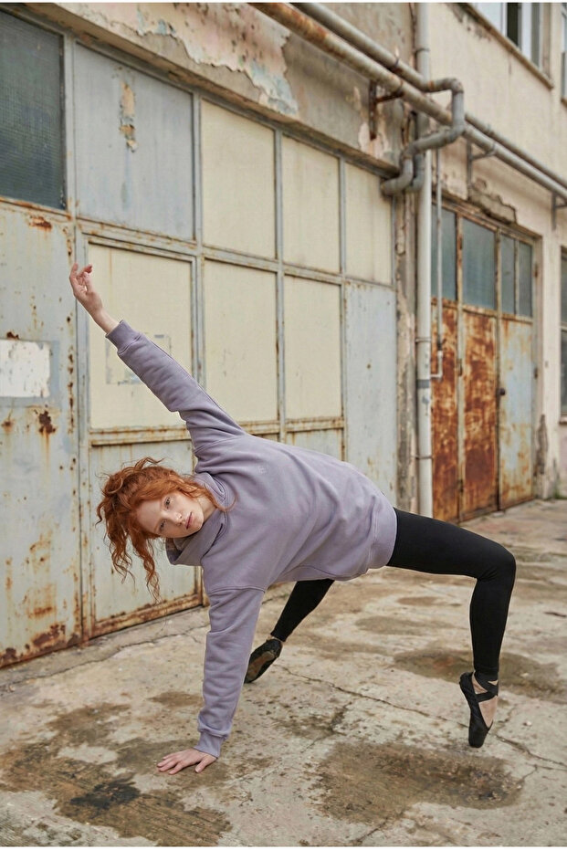 Pamuklu Kapüşonlu 3 İplik Şardonlu Kalın Oversize Sweatshirt - 3