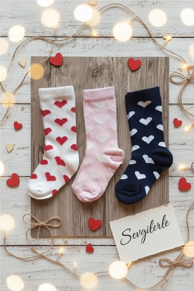 Baby Girl Heart Patterned Knee Socks Set 3 Pairs