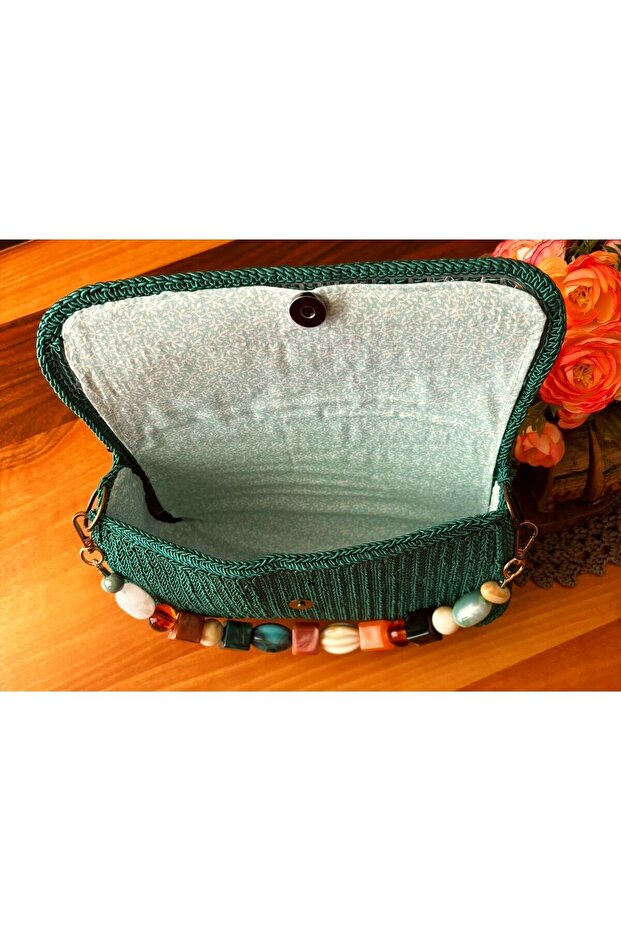 Çanta Yeşil Canvas El Örgüsü - 6
