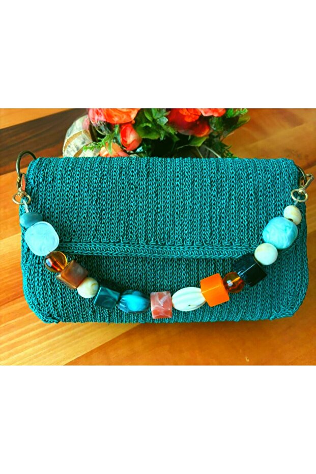 Çanta Yeşil Canvas El Örgüsü - 5