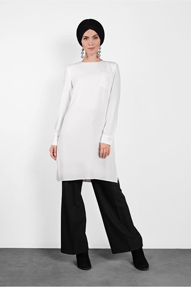 YANLARI YIRTMAÇLI BASİC  TUNİK 40169 - 1