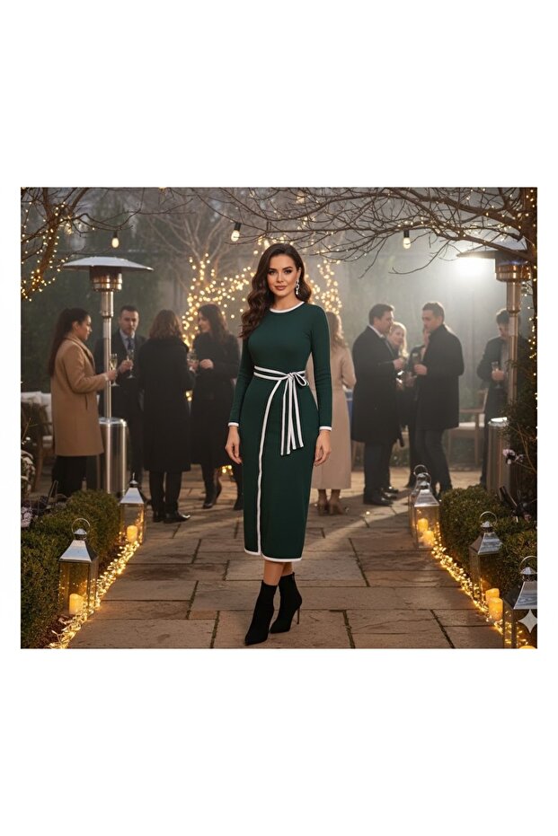 ETEĞİ BAĞLAMALI TRİKO ELBİSE - 1