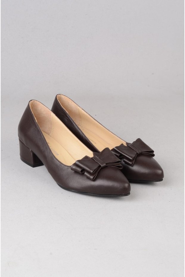 Seç 1085 Genuine Leather Bow-Knot Women's Shoes (Heel Height: 4 cm) Brown